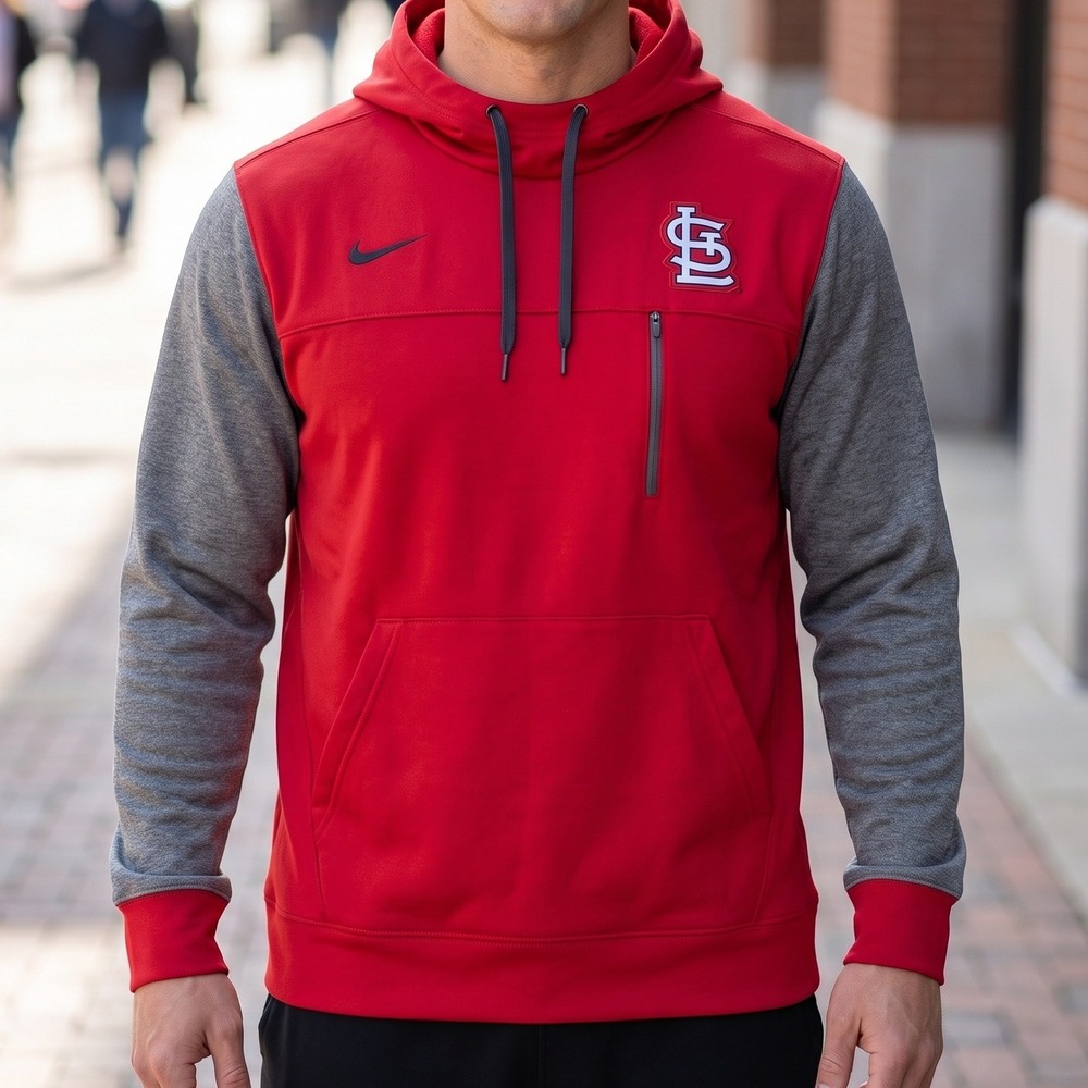 Nike BSBL St Louis Cardinals Hoodie Red Gray MLB Performance Pullover XL